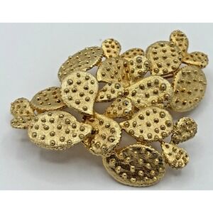 Vintage Tortolani Gold Tone Prickly Pear Cactus Succulent Brooch Pin